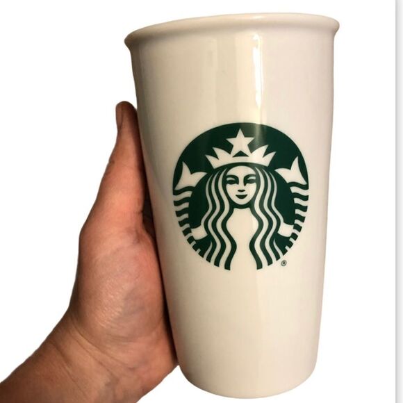 Starbucks classic logo Ceramic Cup mug white green tumbler tall 12oz - Picture 1 of 9